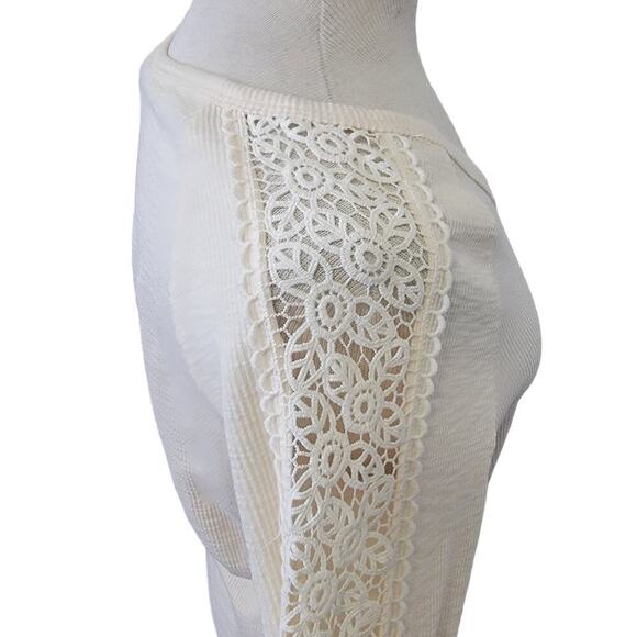 Anthropologie Doe & Rae Lace Crochet Long Sleeve Button V Neck Tee Blouse Size M - Picture 1 of 7